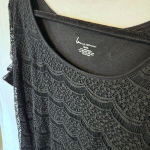Lane Bryant Women's 26/28 Black Lace Overlay T Shirt Blouse w/ Cap Short Sleeves
